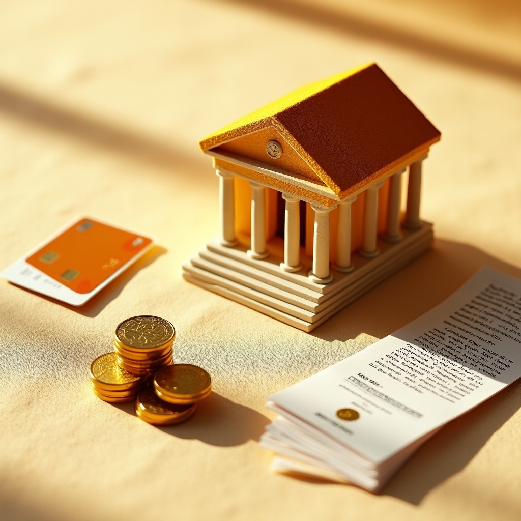 Video thumbnail showing banking concept illustration with warm tones